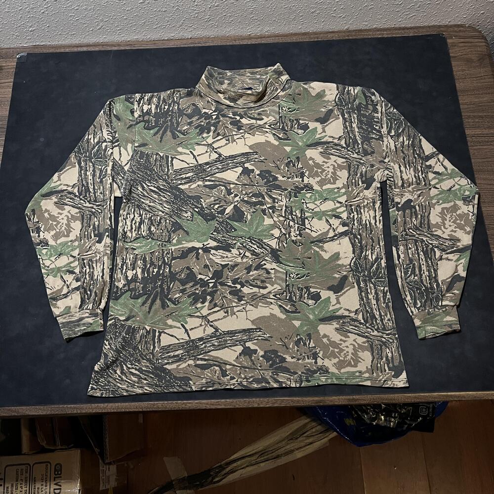 Vintage Duofold Shirt Mossy Oak Realtree Camo Mock Neck Hunting Made USA 1970s